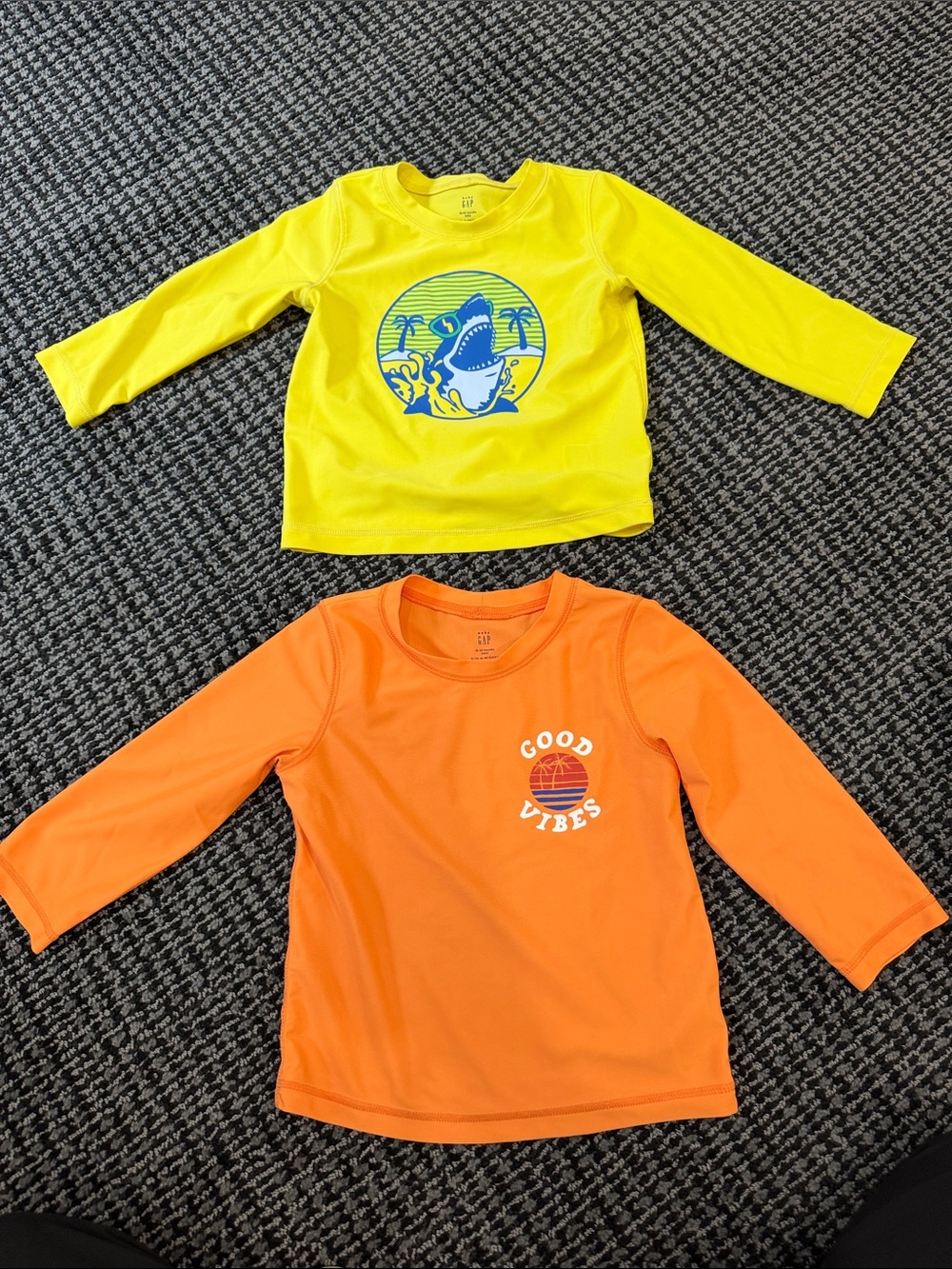 GAP Kids Long-Sleeve Swim Rashguards - Yellow & Orange Shark & Good Vibes